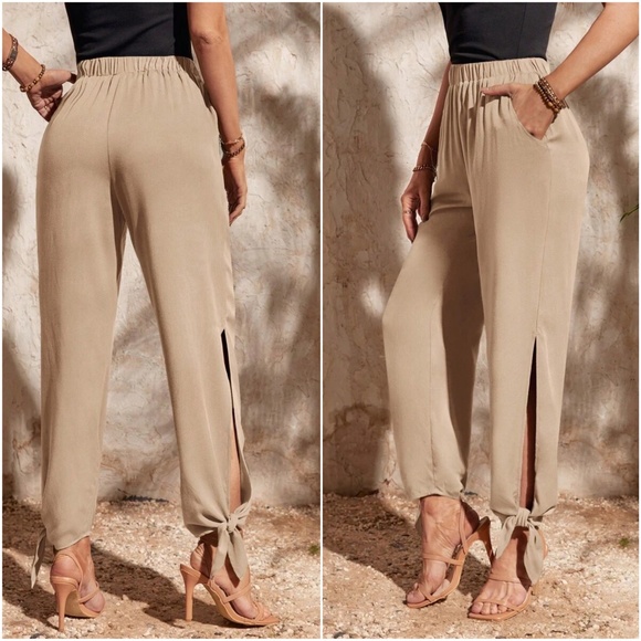 Luxe Solid Split Leg Tie Jogger Pants - Picture 8 of 8